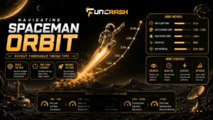 Spaceman flying through space with payout threshold timing, flight path metrics, and auto-cashout strategy displayed on screen.